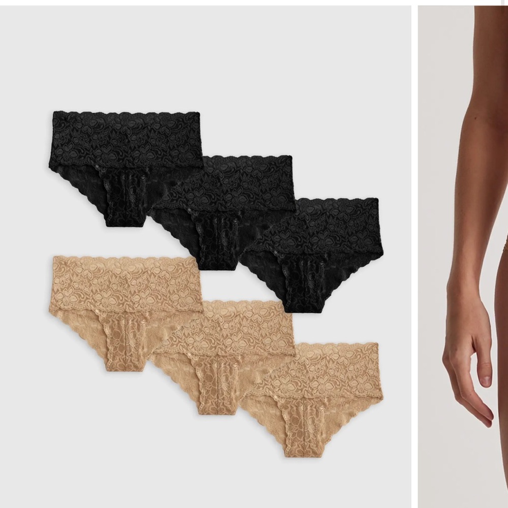 Quince Stretch Lace Cheeky Brief (6-pack) Clay/Black NWOT Sz L